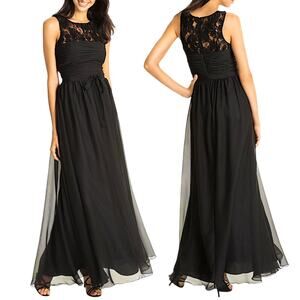 Monique Lhuillier Bridesmaid Gown Maxi Dress Belt Tie Black Size 6